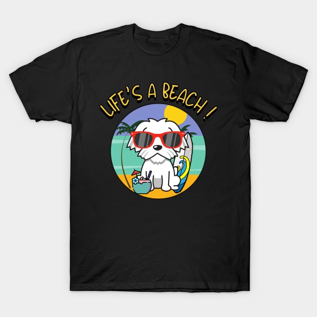 Cute White Dog Goes to the beach T-Shirt by Pet Station